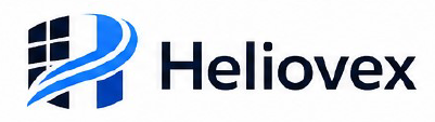 Heliovex logo with a blue and black design on a white background